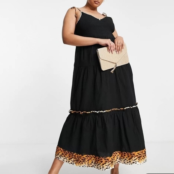 River Island shirred cami midi dress animal print trim black NWT - Picture 5 of 5